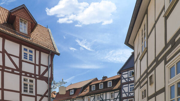 Traditional half timbered houses in a old town Fritzlar in Germany