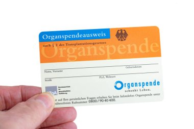 WETZLAR, GERMANY Almanya - 05 Eylül 2010: Bir Alman Organ bağış kartının kapanışı - Organspendeausweis 