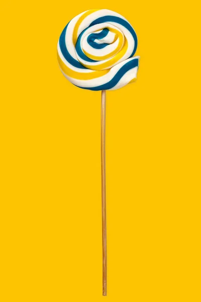 Sweet Colourful Lollipop Isolated Yellow Background — Stock Photo, Image