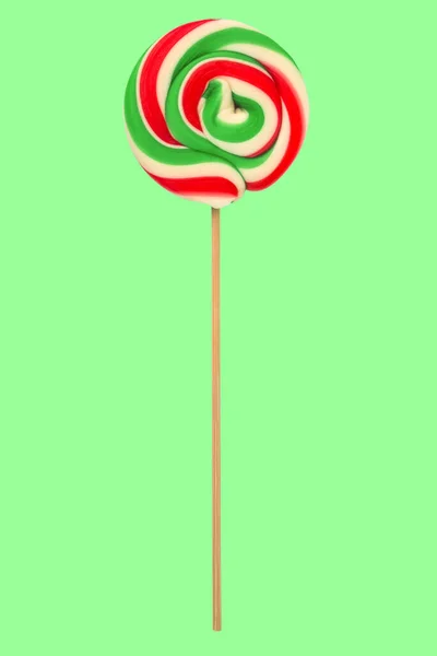 Sweet Colourful Lollipop Isolated Green Background — Stock Photo, Image