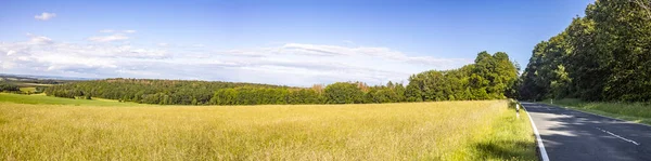 Sielankowa Panorama Pól Uprawnych Łąk Hesji Niemieckiej — Zdjęcie stockowe