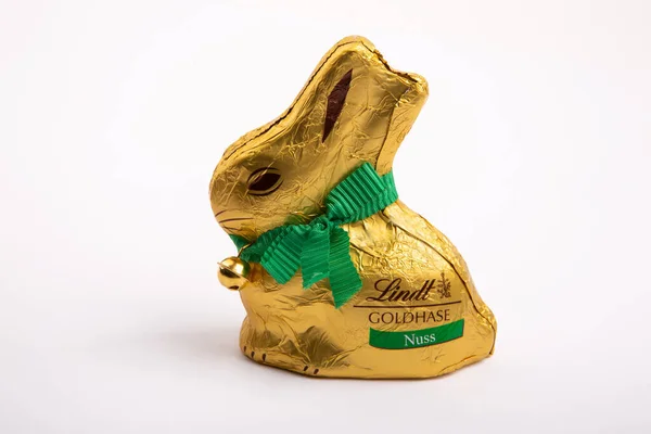 Huettenberg Germany 2021 Lindt Gold Bunny Dressed Gold Ribbon Golden — Stock Photo, Image