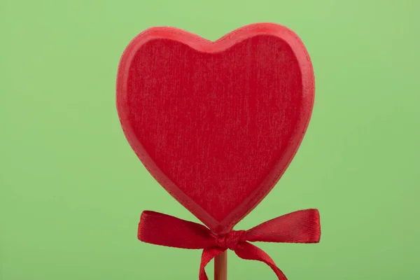 Decorative Wooden Heart Isolated Green Background — Stock Photo, Image