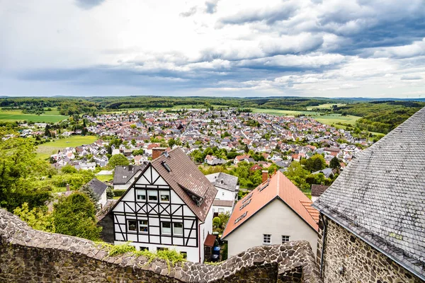 Vista Castelo Gleiberg Para Vilarejo Wettenberg Hesse — Fotografia de Stock