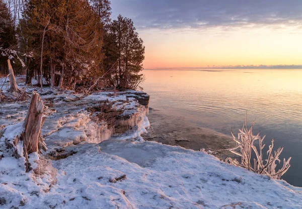 Cave Point in Door County Wisconsin Covered in Ice