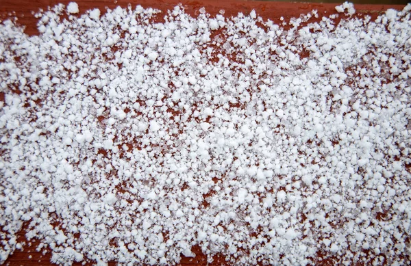 Graupel Tavole Legno Durante Evento Meteo Invernale — Foto Stock