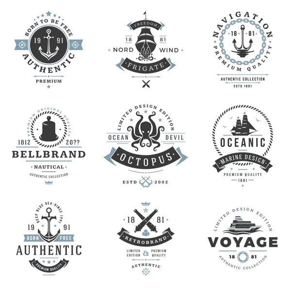 Ensemble de modèles de logos nautiques . — Image vectorielle