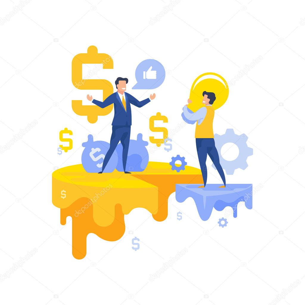 Cooperation of financial and creative departments in business vector illustration