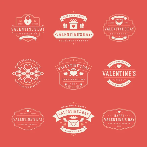 Gelukkige Valentijnsdag wenskaarten, labels, badges — Stockvector