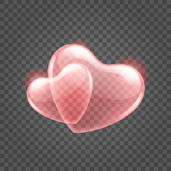 Deux cœurs rouges brillants en forme isolés sur fond transparent — Image vectorielle