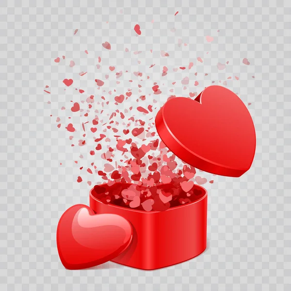Şeffaf arkaplanda izole edilmiş hediye kutusu ve kalp konfetisi — Stok Vektör
