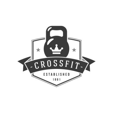 Atletik Crossfit kulüp vektör logosu. Ağırlık kaldırmanın ve profesyonel ağırlık kaldırmanın simgesi olan siyah güç kalkanı..