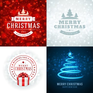 Christmas typography labels design and vector backgrounds set