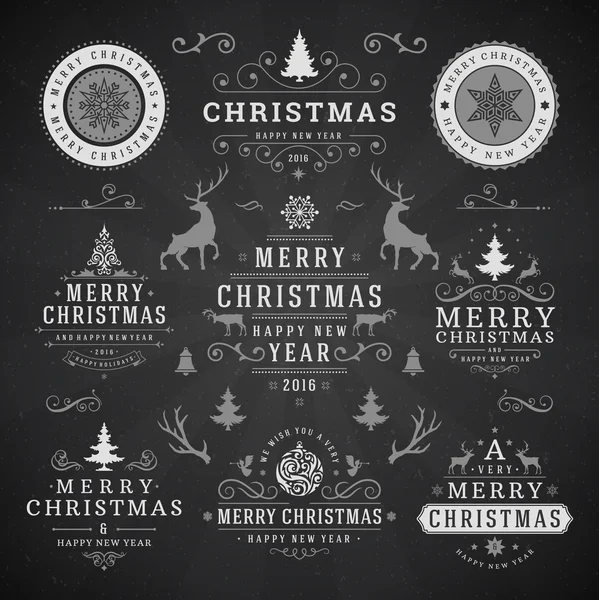 Merry Christmas And Happy New Year Wishes Typographic Labels and Badges
