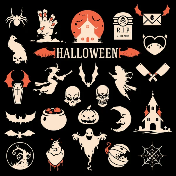 Objetos e iconos de silueta de Halloween — Vector de stock