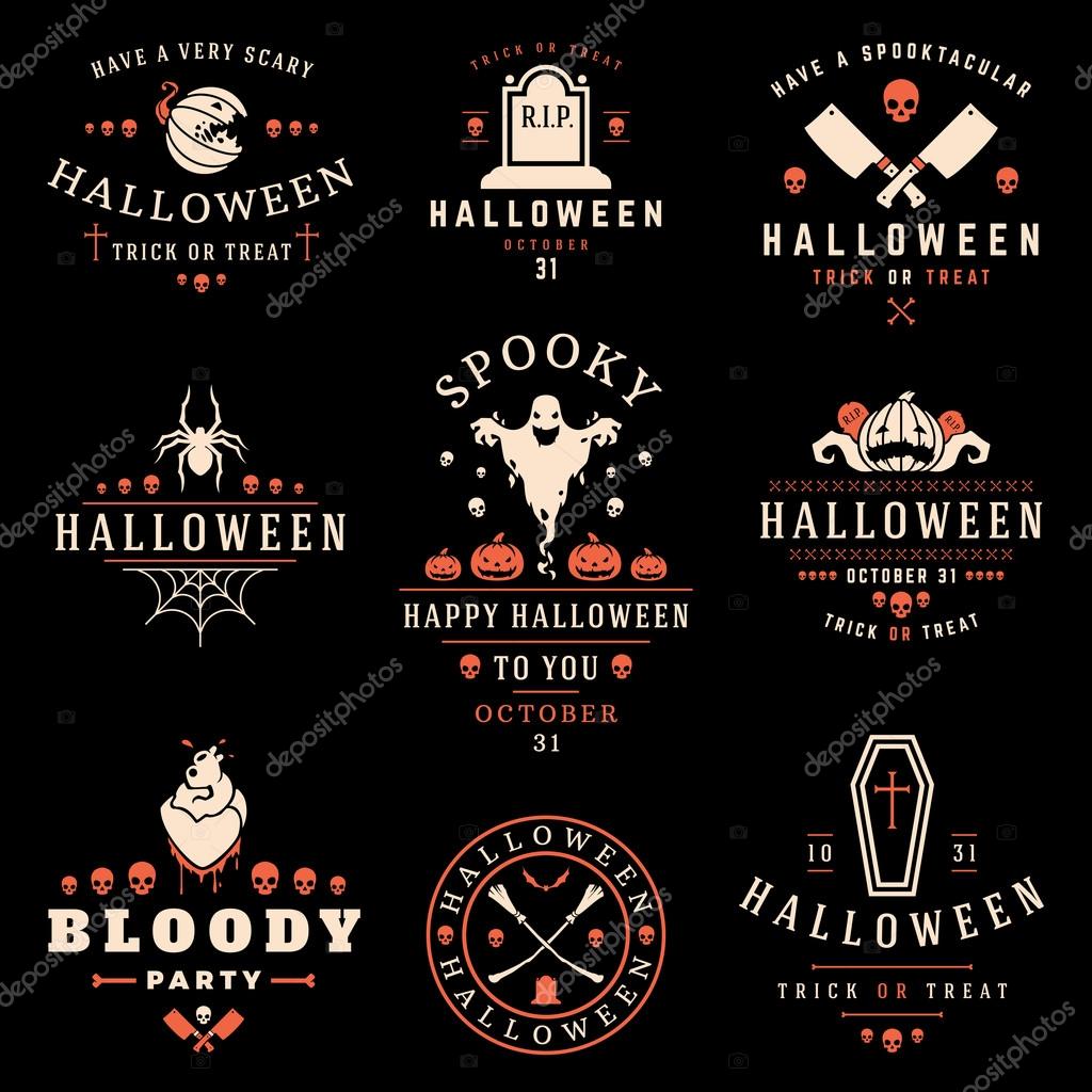Set Vintage Happy Halloween Badges and Labels vector design elements