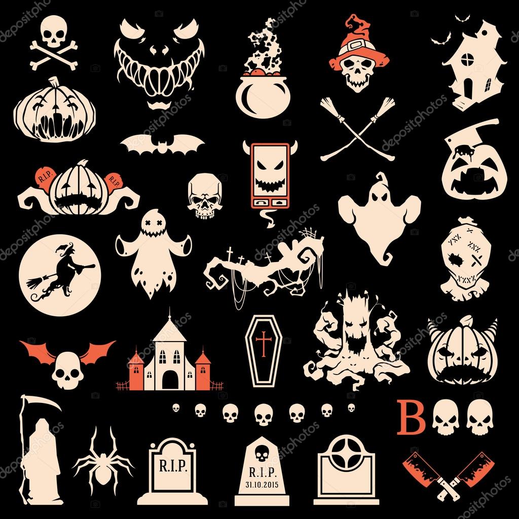 Halloween silhouette objects and icons collection vector illustration