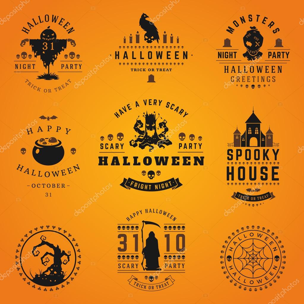 Set Vintage Happy Halloween Badges and Labels vector design elements