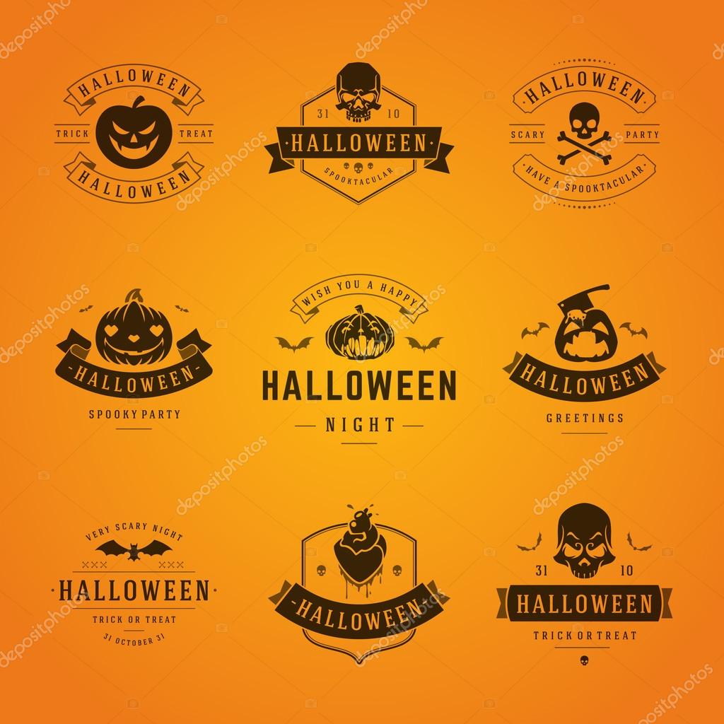 Set Vintage Happy Halloween Badges and Labels, Greetings Cards vector design elements