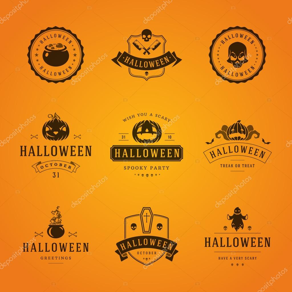 Set Vintage Happy Halloween Badges and Labels, Greetings Cards vector design elements