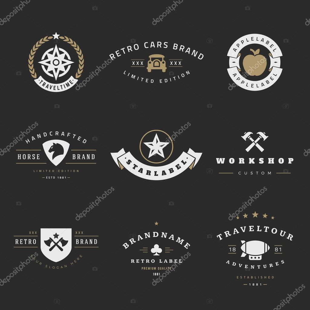 Retro Logotypes vector set. Vintage graphics design elements for logos, identity, labels, badges, ribbons, arrows and other objects
