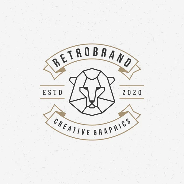 Vintage lion face Line art logotype emblem symbol — Stok Vektör