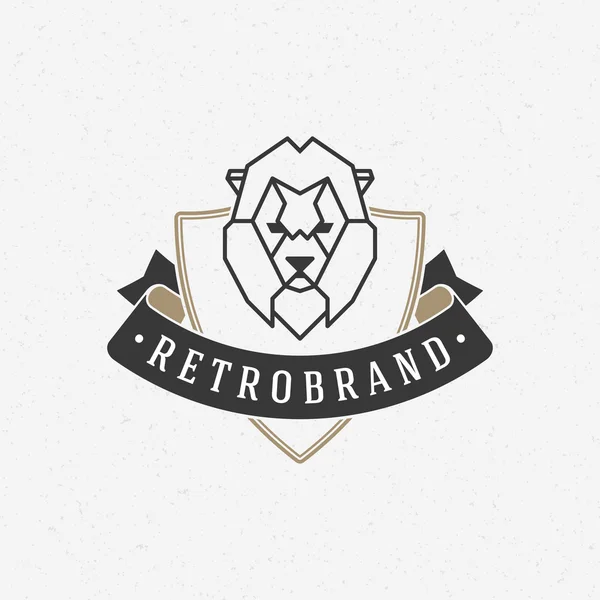 Vintage lion face Line art logotype emblem symbol — Wektor stockowy