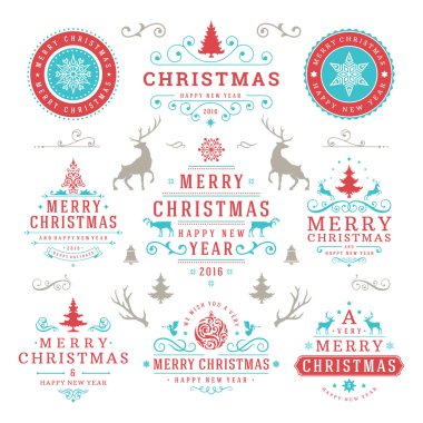 Merry Christmas And Happy New Year Wishes Typographic Labels and Badges