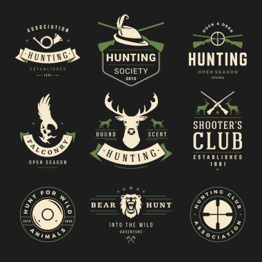 Set of Hunting and Fishing Labels, Badges, Logos Vector Design Elements Vintage Style clipart