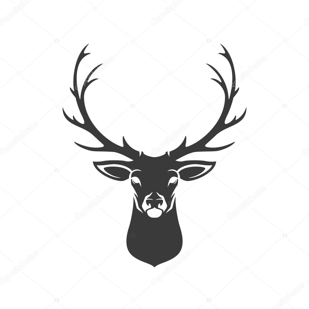Deer Head Silhouette Isolated On White Background Vector object for Labels, Badges, Logos  and other Design