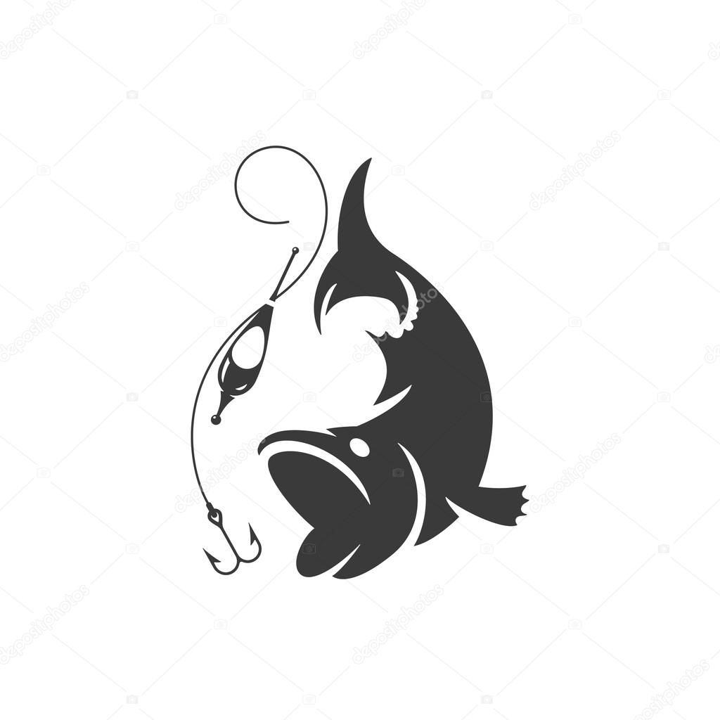 Fish and Hook Side View Isolated On White Background Vector object for Labels, Badges, Logos  and other Design