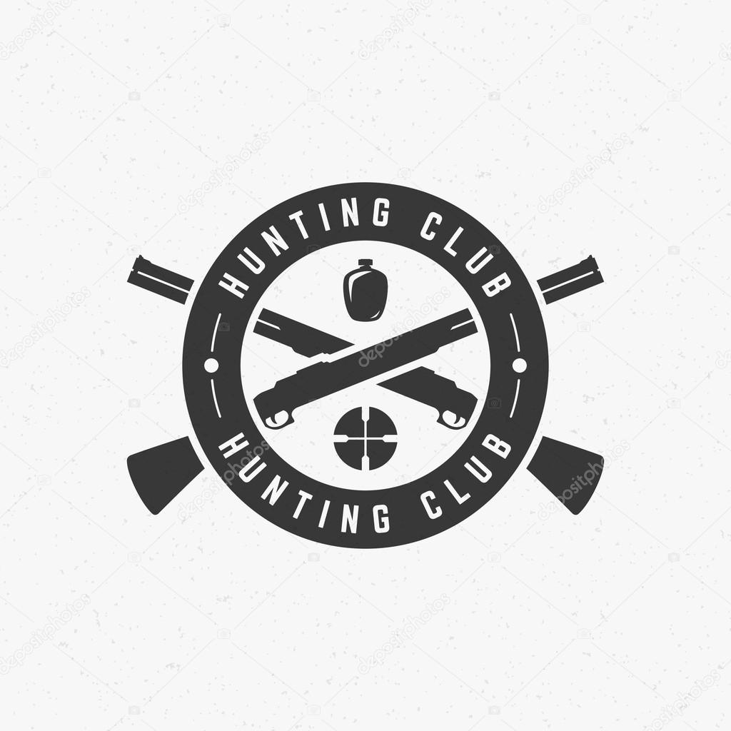 Hunting Club Vintage Logo Template Emblem. Cross Guns and Target Silhouette. Label or Badge for Advertising, Hunter Equipment and other Design. Retro Style Vector Illustration