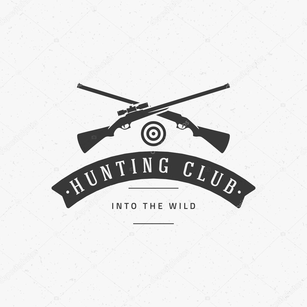 Hunting Club Vintage Logo Template Emblem. Cross Guns and Target Silhouette