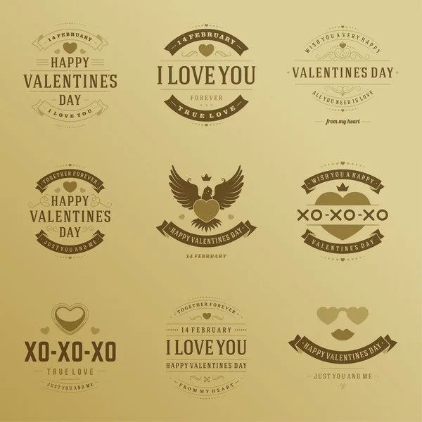 Rótulos do dia dos namorados, emblemas, ícones cardíacos elementos de design vetorial — Vetor de Stock