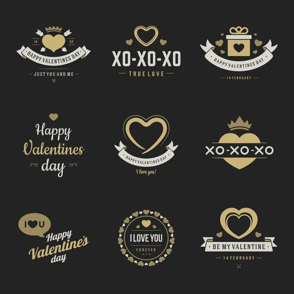 Valentines Day labels, badges, heart icons vector design elements — Stockový vektor