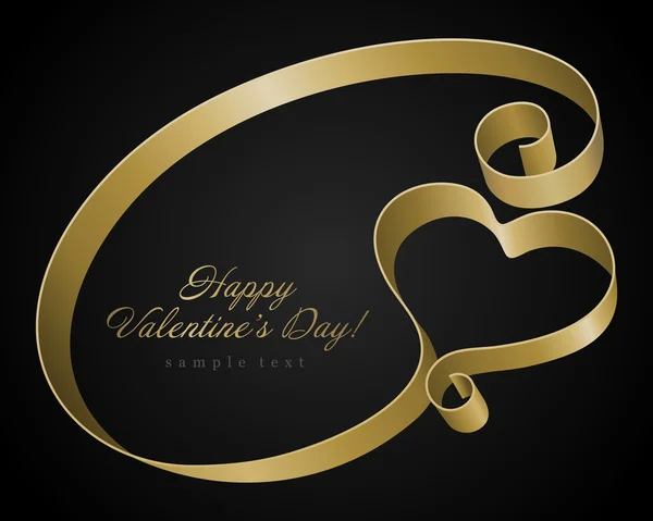 Corazón de la cinta dorada brillante San Valentín vector de fondo — Vector de stock