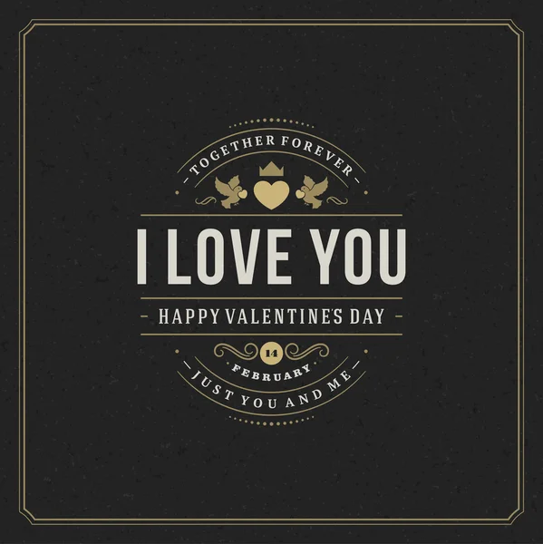 Happy Valentines day wenskaart en zwart papier Vintage vector achtergrond — Stockvector