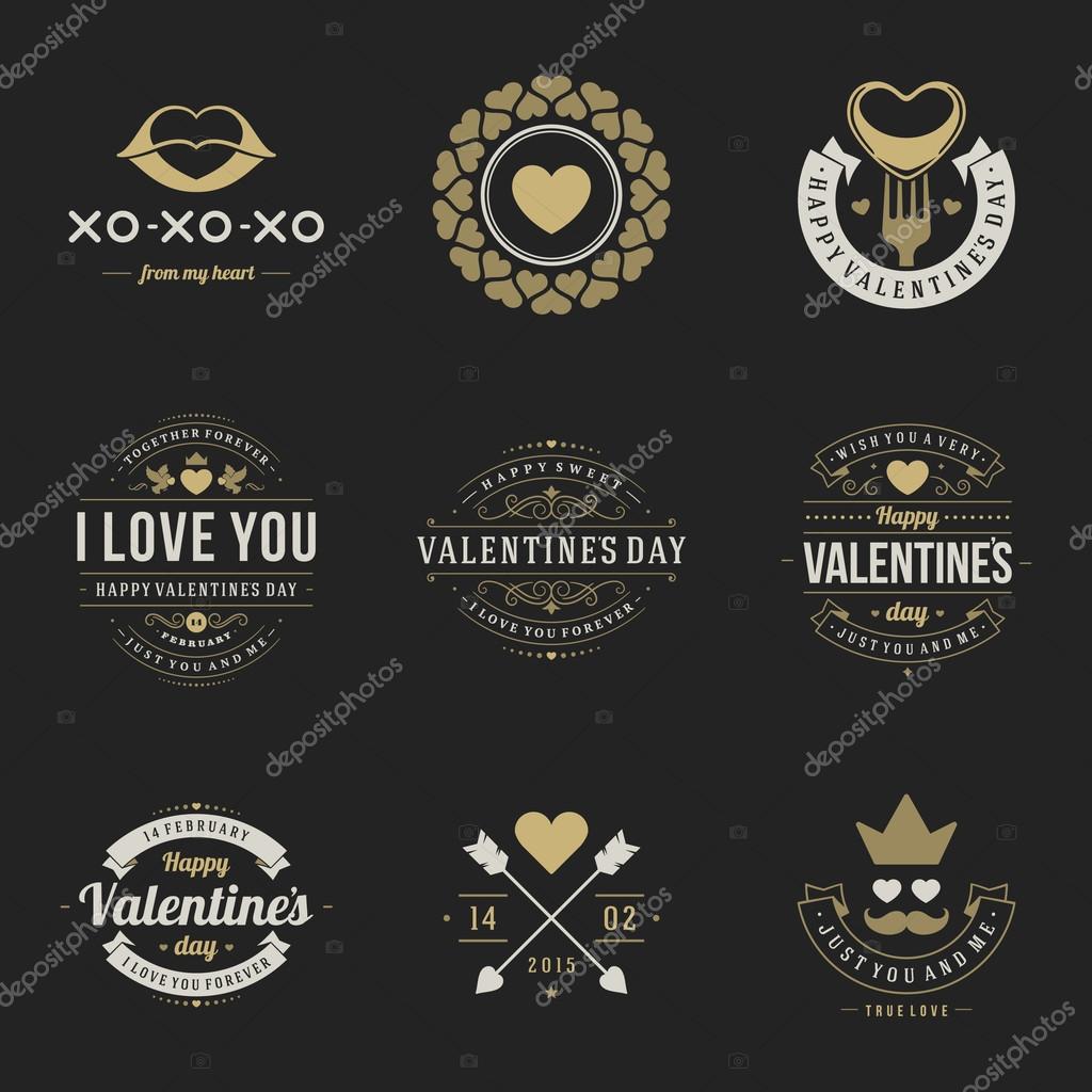 Valentines Day labels, badges, heart icons, symbols, greetings cards, illustrations and typography vector design elements. Valentines day cards, Valentines Logos, Valentines Day Vector Labels