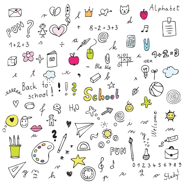 Back to school - freehand drawings of school items - set of scho — Stock Vector