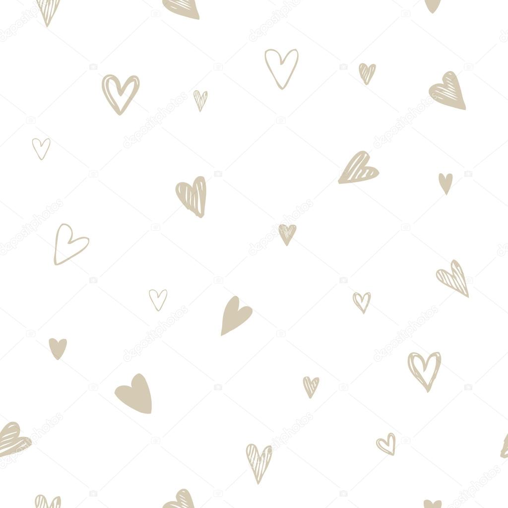 Heart background vector. Natural beige deign. Hand drawn hearts. Doodle