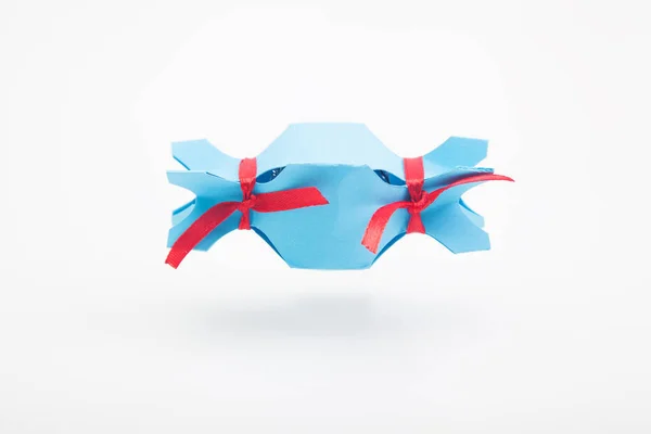 Blue Original Candy Package Red Ribbons White — Stock Photo, Image