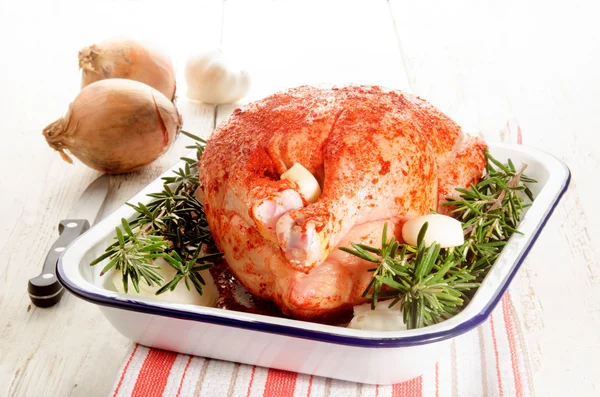 Frango cru com um escabeche feito de páprica em pó — Fotografia de Stock