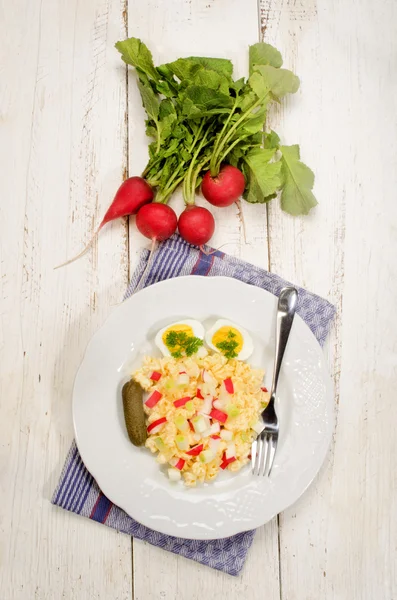 Vegetarische pastasalade met radijs en lente-uitjes — Stockfoto