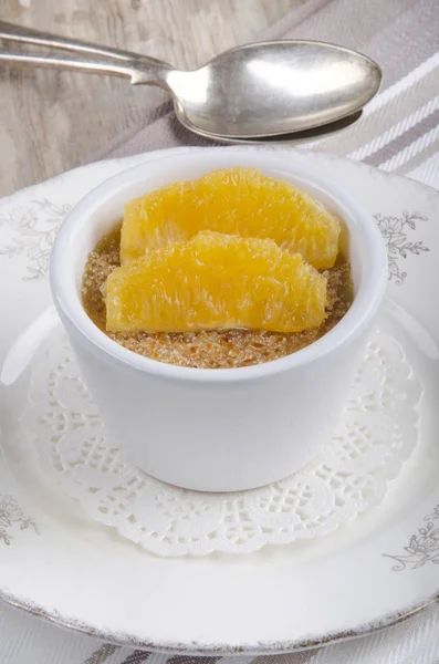 Creme brulee in a white bowl — Stock Photo, Image