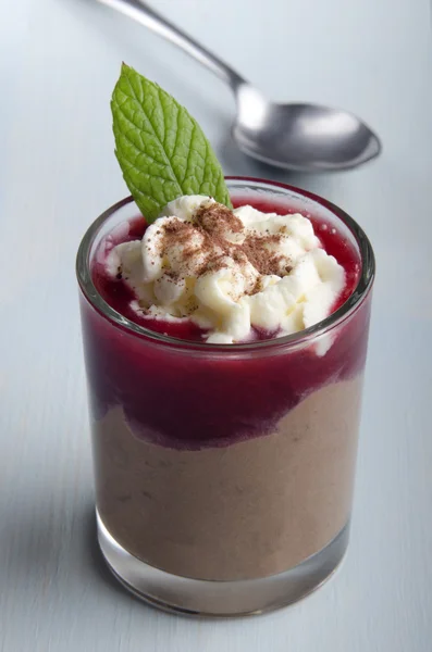 Chocolate mascarpone dessert in a shot glass — Stock Photo, Image