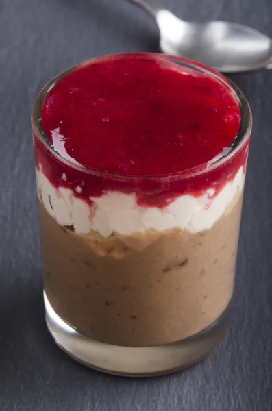 Chocolate mascarpone dessert in a shot glass — Stock Photo, Image