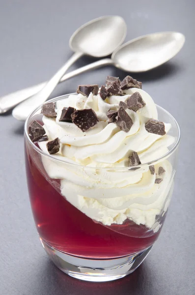 Raspberry jelly with whipped cream — Stock Photo, Image