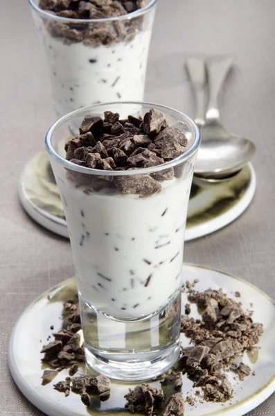 Yogurt with chocolate in a glass — Stock Photo, Image