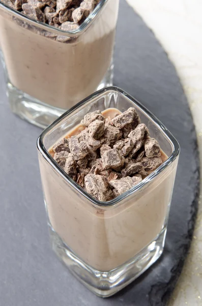 Chocolate mousse in a shot glass — Stock Photo, Image