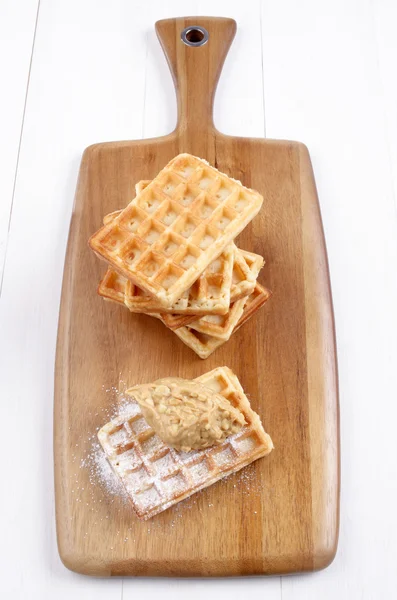 Waffle with crunchy peanut butter — Stock Photo, Image